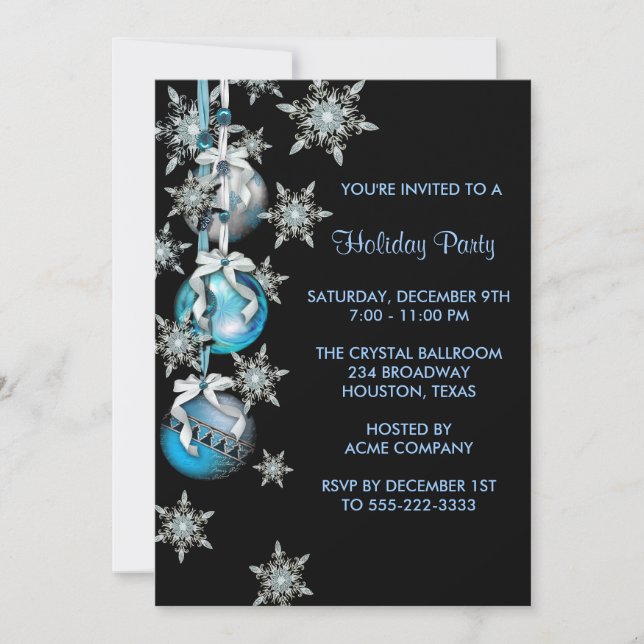 Invitation Turquoise Blue Snowflakes Ornements Noël (Devant)