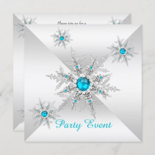 Invitation Turquoise Blue Snowflakes Winter Wonderland Party