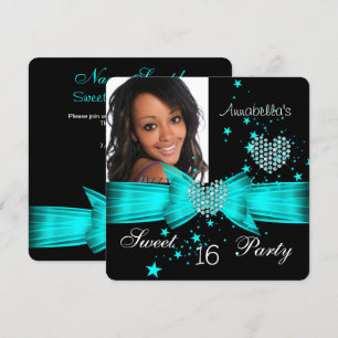 Invitation Turquoise Blue Sweet 16 Anniversaire Party Diamond