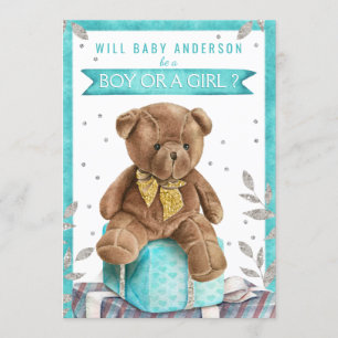 Invitation Turquoise Blue Teddy Bear Genre Reveillez Invitati