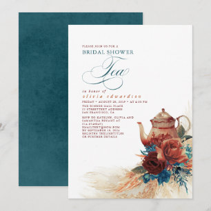 Invitation Turquoise Blue Terracotta Floral Fête des mariées 