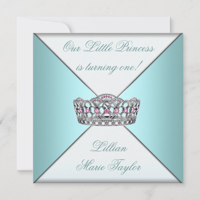 Invitation Turquoise Blue Tiara Princess (Devant)