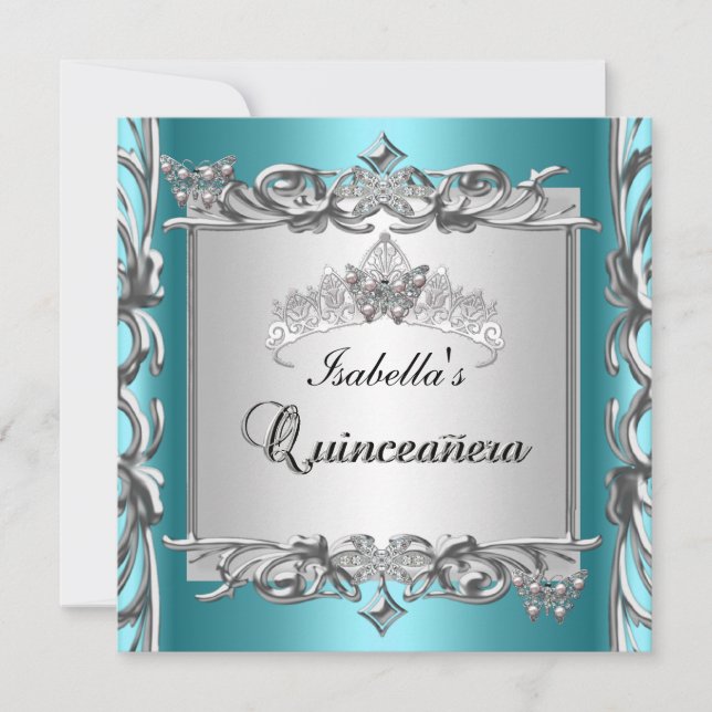 Invitation Turquoise Blue Tiara Quinceanera 15e anniversaire (Devant)