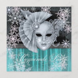 Invitation Turquoise Blue Winter Wonderland Masquerade Party