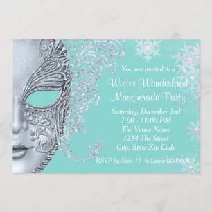 Invitation Turquoise Blue Winter Wonderland Masquerade Party