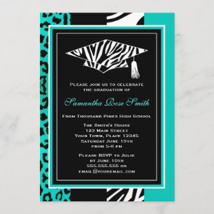 Invitation Turquoise Blue Zebra et diplôme de Empreinte de lé