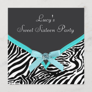 Invitation Turquoise Blue Zebra fête d'anniversaire