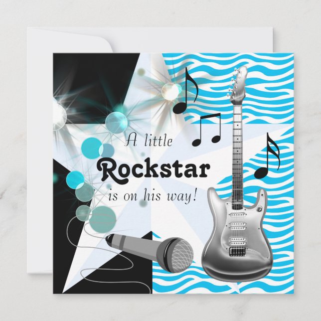 Invitation Turquoise Blue Zebra Rockstar Baby Boy Douche (Devant)