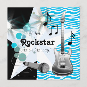 Invitation Turquoise Blue Zebra Rockstar Baby Boy Douche