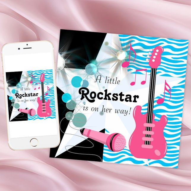 Invitation Turquoise Blue Zebra Rockstar Baby Girl Douche (Rockstar baby shower invitation. Digital download and printed invitations available.)