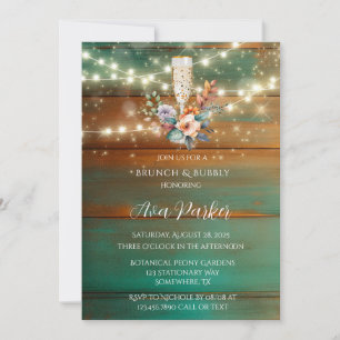 Invitation Turquoise Bois de cuivre Peony Lumière Brunch & Bu