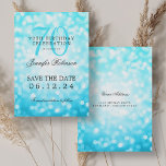 Invitation Turquoise Bokeh 70th Birthday Enregistrer la date<br><div class="desc">Un élégant design "70th Birthday Party" avec un Bokeh Turquoise,  nom personnalisé et texte de détails. Facile à utiliser et facile à personnaliser. Commandez aujourd'hui !</div>