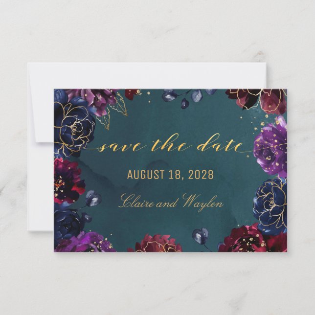 Invitation Turquoise Bordeaux Amethyst Jewel Tone Enregistrer (Devant)