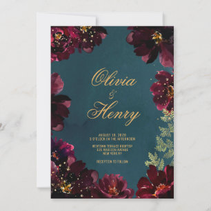 Invitation Turquoise Bordeaux Jewel Tones Version simple
