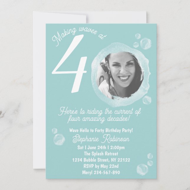 Invitation Turquoise bouchée à la fête du 40e anni (Devant)