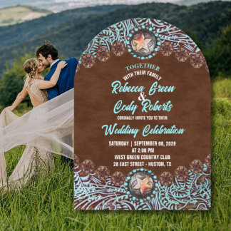 Invitation Turquoise Brown Cowboy Country Western mariage