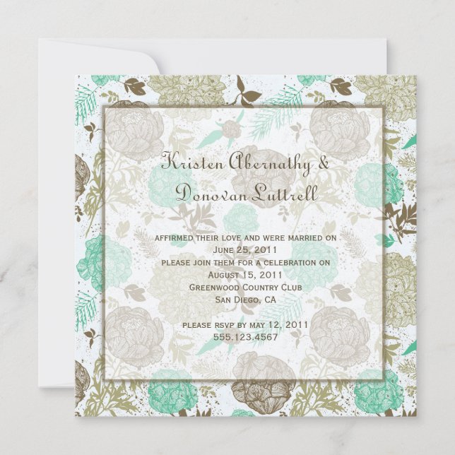 Invitation Turquoise Brown Tan Olive Floral Abstrait Post Mar (Devant)