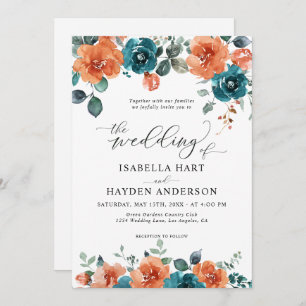 Invitation Turquoise Burange Boho Floral Aquarelle Mariage