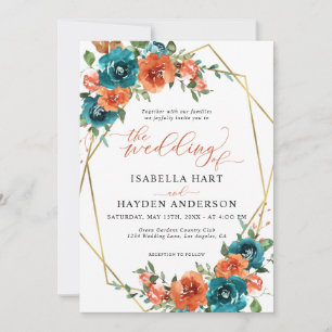 Invitation Turquoise Burange Floral or Boho Mariage