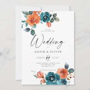 Invitation Turquoise Burange Orange rouille orange Mariage fl