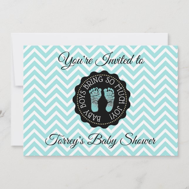 Invitation turquoise Chevron et Black Boy Baby sho (Devant)