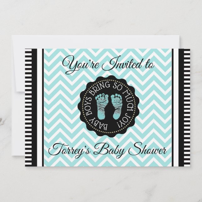 Invitation turquoise Chevron et Black Boy Baby sho (Devant)