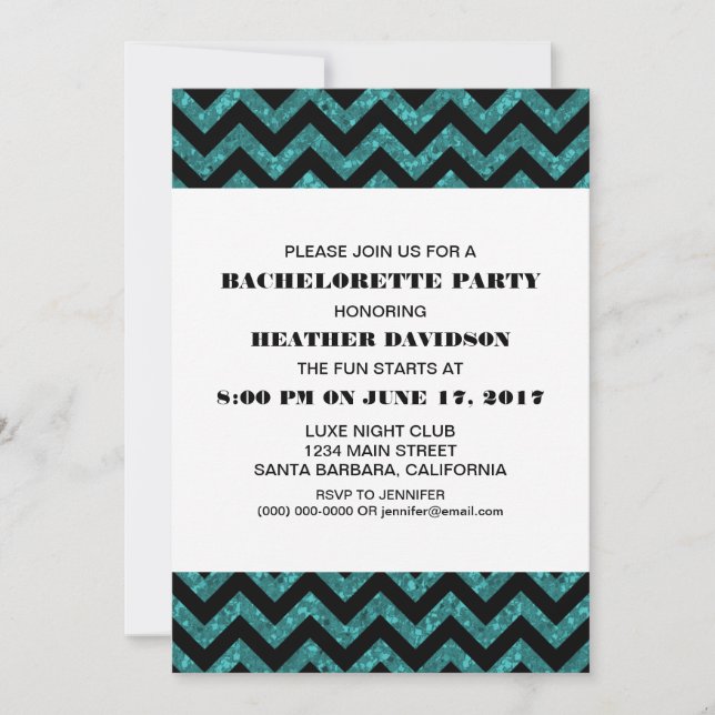 Invitation Turquoise Chevron Parties scintillant Bachelorette (Devant)
