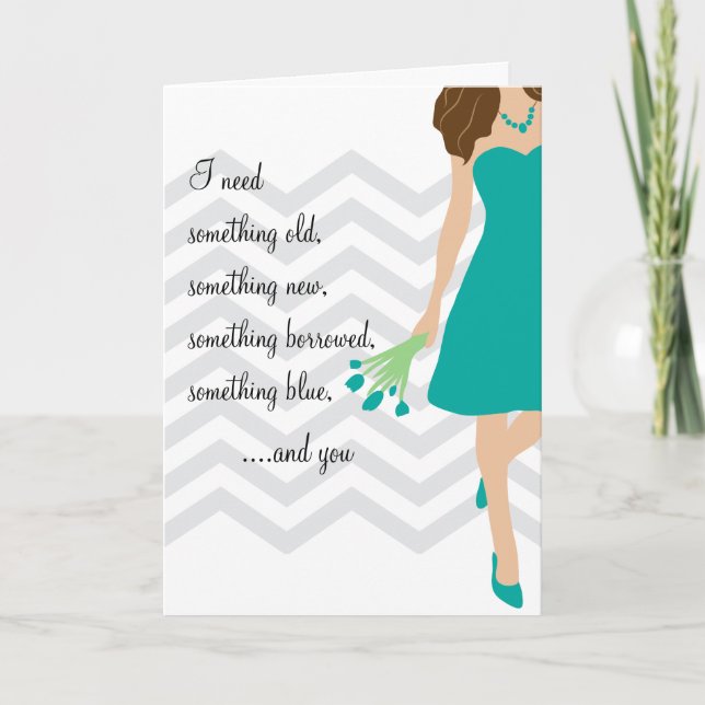 Invitation Turquoise Chevron Seras-Tu Ma Servante D'Épouse (Devant)