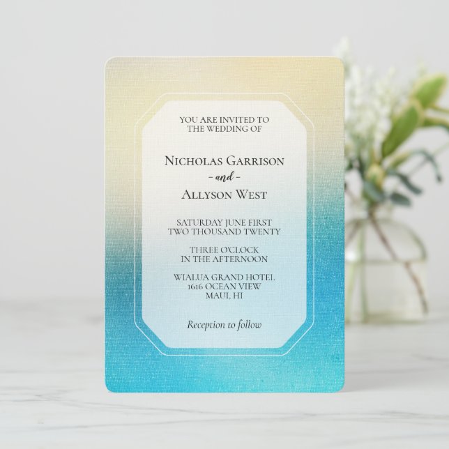 Invitation Turquoise Chic Blanc Aqua Mariage bleu (Debout devant)