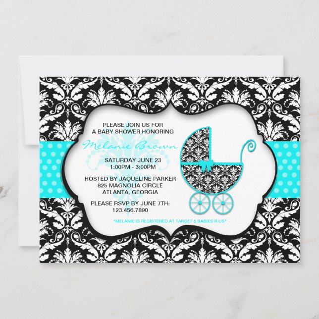 Invitation turquoise chic de baby shower de (Devant)