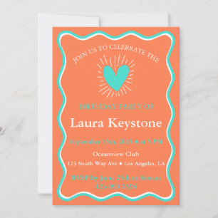 Invitation Turquoise, Corail et Blanc Retro Wavy