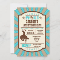 Turquoise Cowboy Rodeo Anniversaire Fête Invitatio
