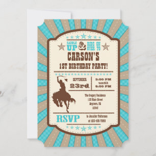 Invitation Turquoise Cowboy Rodeo Anniversaire Fête Invitatio