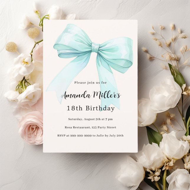 Invitation Turquoise crème verte élégant anniversaire (Créateur téléchargé)