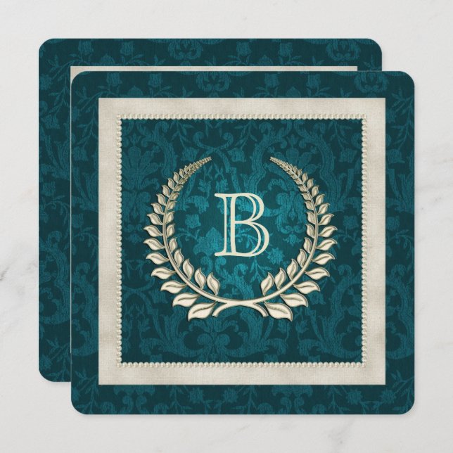 Invitation Turquoise damas et perles Renouvellement du voeu m (Devant / Derrière)