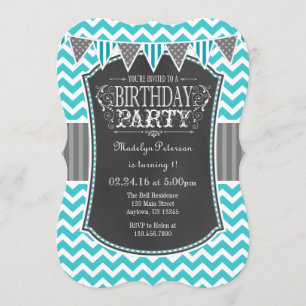 Invitation turquoise d'anniversaire de Chevron de