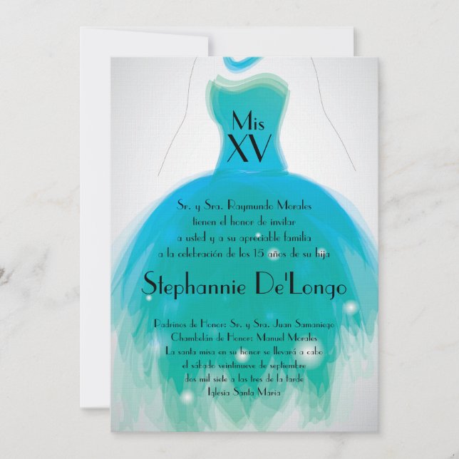 invitation turquoise d'anniversaire de Quinceanera (Devant)