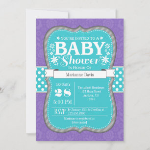 Invitation turquoise de Baby shower de fleurs viol
