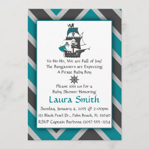 Invitation turquoise de baby shower de pirate