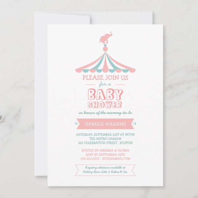 Invitation turquoise de baby shower de rose de (Devant)