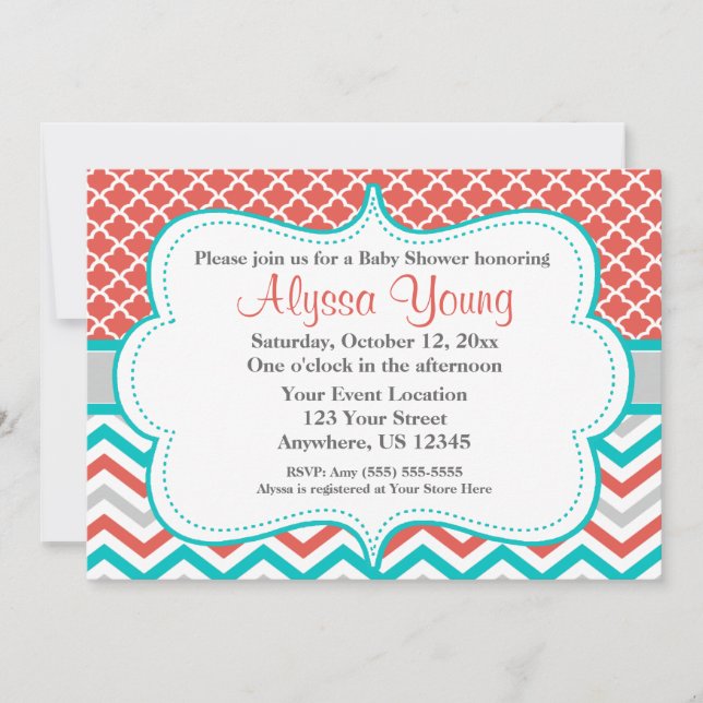 Invitation turquoise de corail de Quatrefoil (Devant)