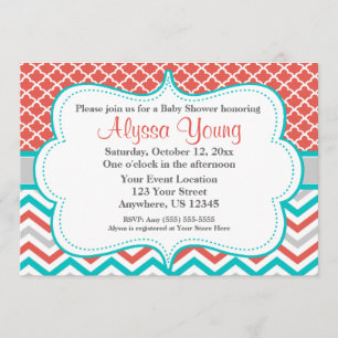 Invitation turquoise de corail de Quatrefoil