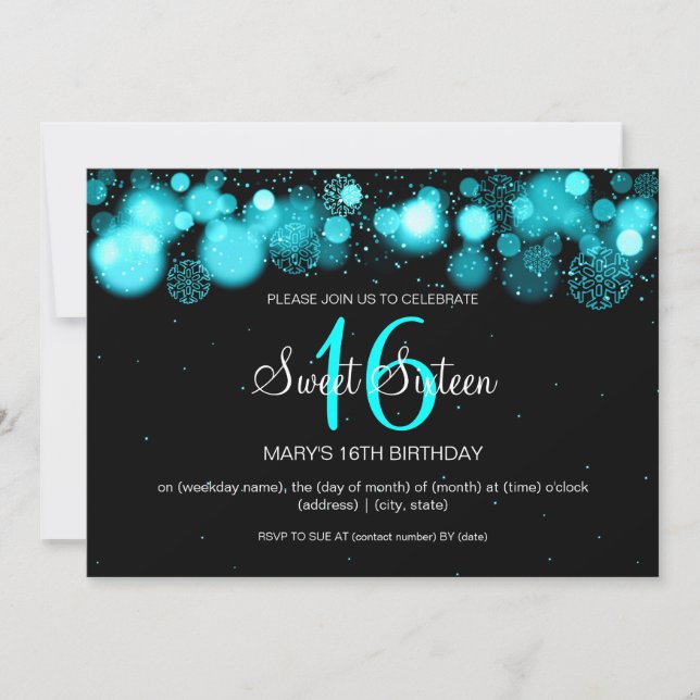 Invitation Turquoise de fête d'anniversaire de sweet sixteen (Devant)