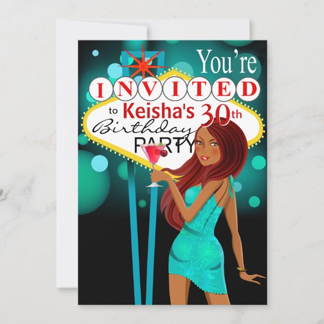 Invitation turquoise de la fête du 30e anniversaire de Las Ve (Devant)