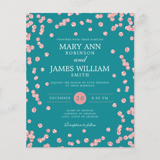 Invitation Turquoise de Parties scintillant Rose d (Devant)