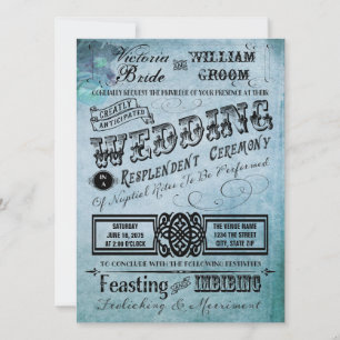 Invitation Turquoise de typographie Vintage violet et Mariage