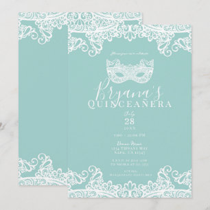 Invitation Turquoise Dentelle de Teal Masquerade 15 ans Quinc