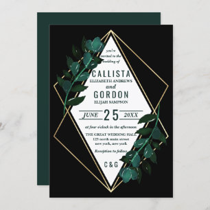 Invitation Turquoise d'or moderne Terrarium de verdure noire 