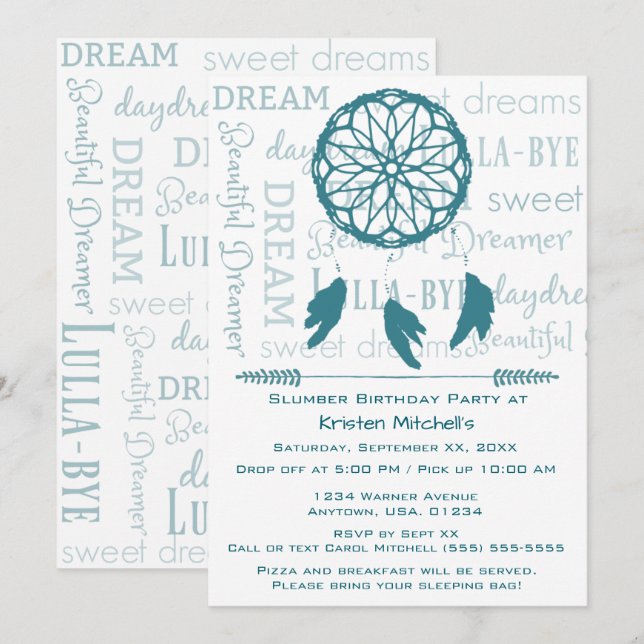 Invitation Turquoise Dream Catcher Stwood Anniversaire Party (Devant / Derrière)