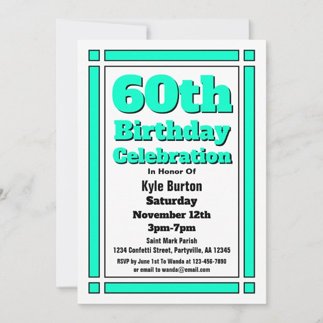 Invitation turquoise du 60e anniversaire (Devant)